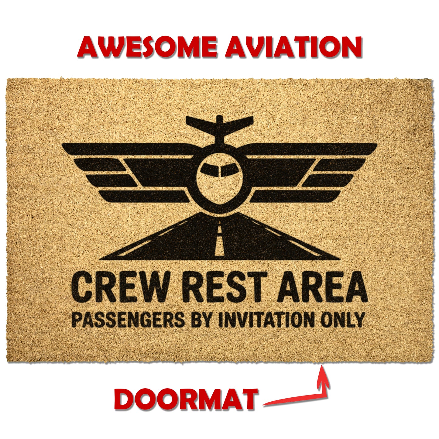 Crew rest area - passengers by invitation only door mat