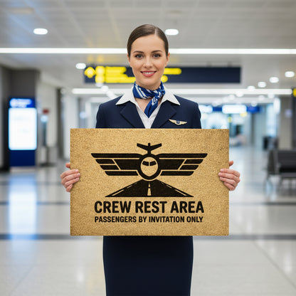Crew rest area - passengers by invitation only door mat
