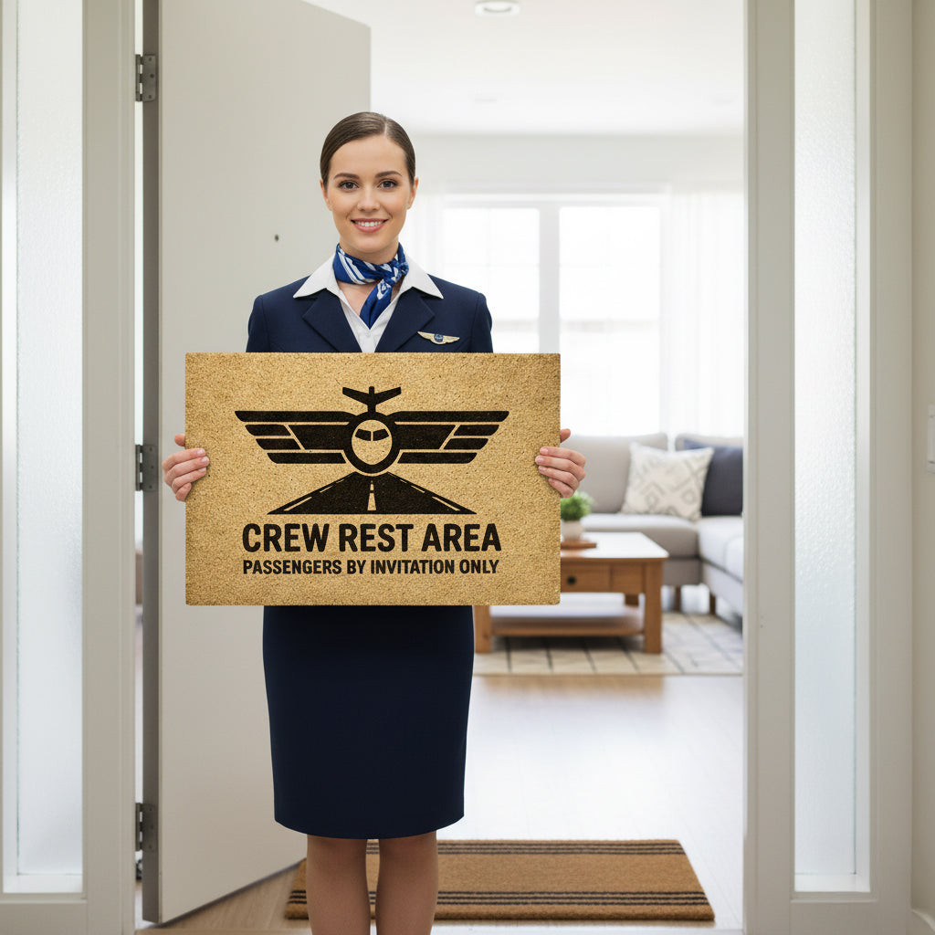 Crew rest area - passengers by invitation only door mat