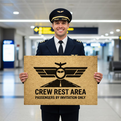 Crew rest area - passengers by invitation only door mat