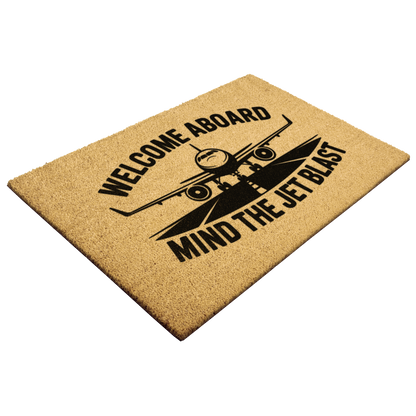 Welcome_aboard_min_the_jet_blast_aviati_Outdoor_Mat_Angle_Mockup.png